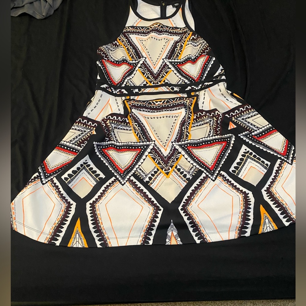Geometric Patterned Dress - Black, White, Red, Yellow
